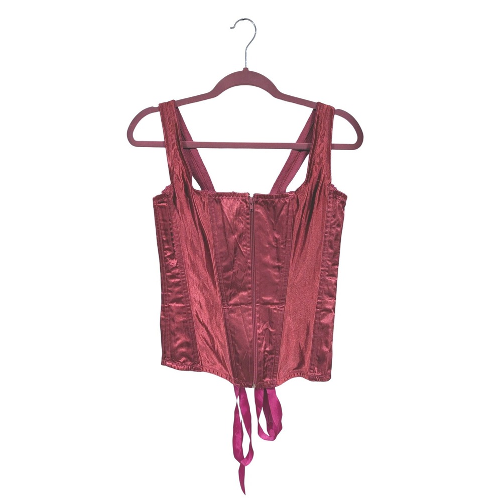 Starline Red Satin Boned‎ Corset Top Front Zip Lace Up Back Size 36 RN Y2K